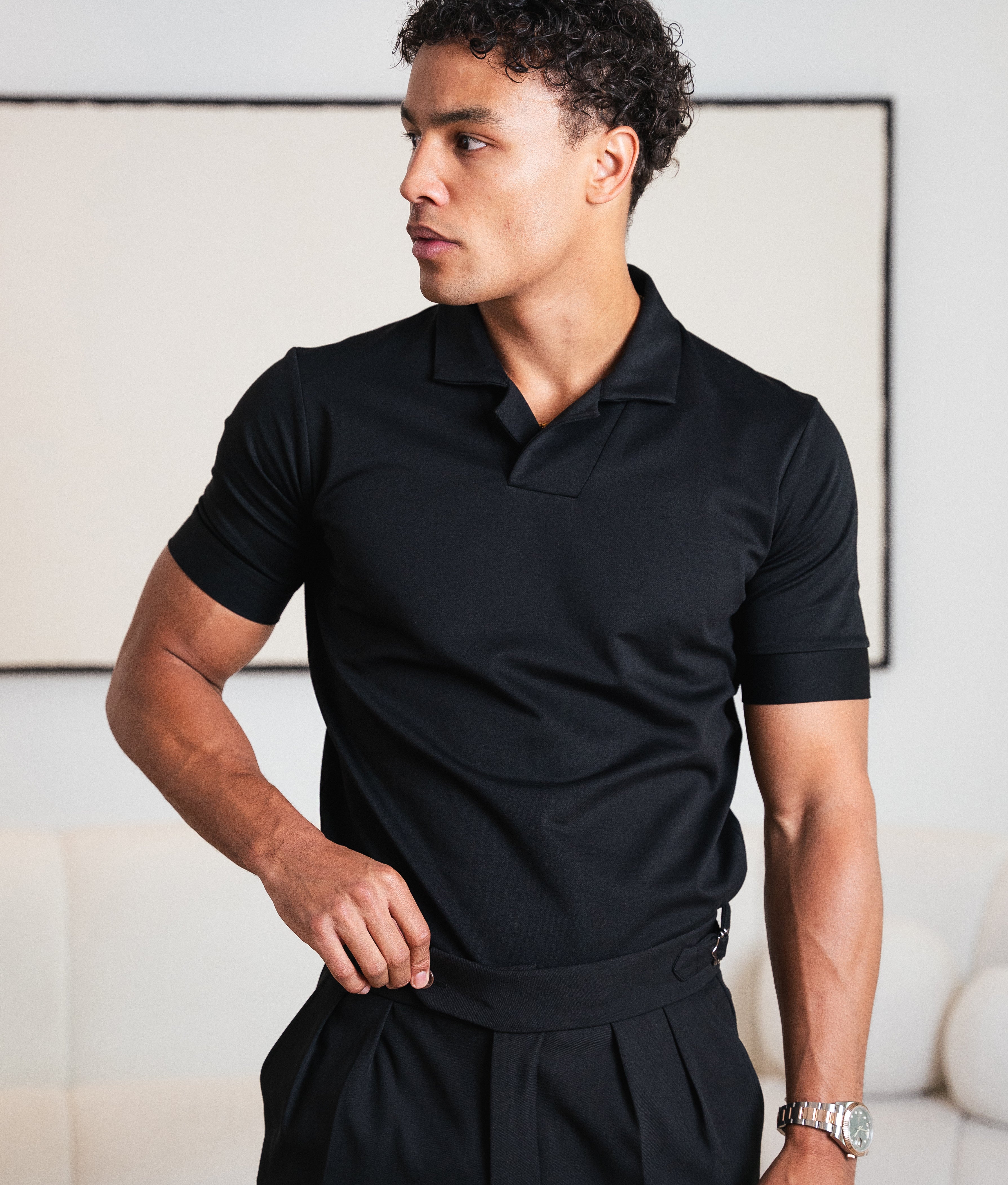 Black Polo Dubai. Formal Black Polo. Onyx Riva Polo. Black resort polo. Black Polo Shirt