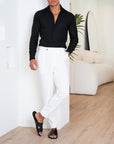 Luxury White Trousers Dubai. Black dress pants. Black Pants Dubai. White Formal Trouser. Gurkha Pants. Gurkha Trousers. White Tailored Trousers