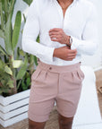 Luxury Taupe Shorts Dubai. Taupe dress shorts. Taupe shorts Dubai. Pink Formal Trouser. Gurkha Shorts. Gurkha shorts. Pink Tailored Shorts