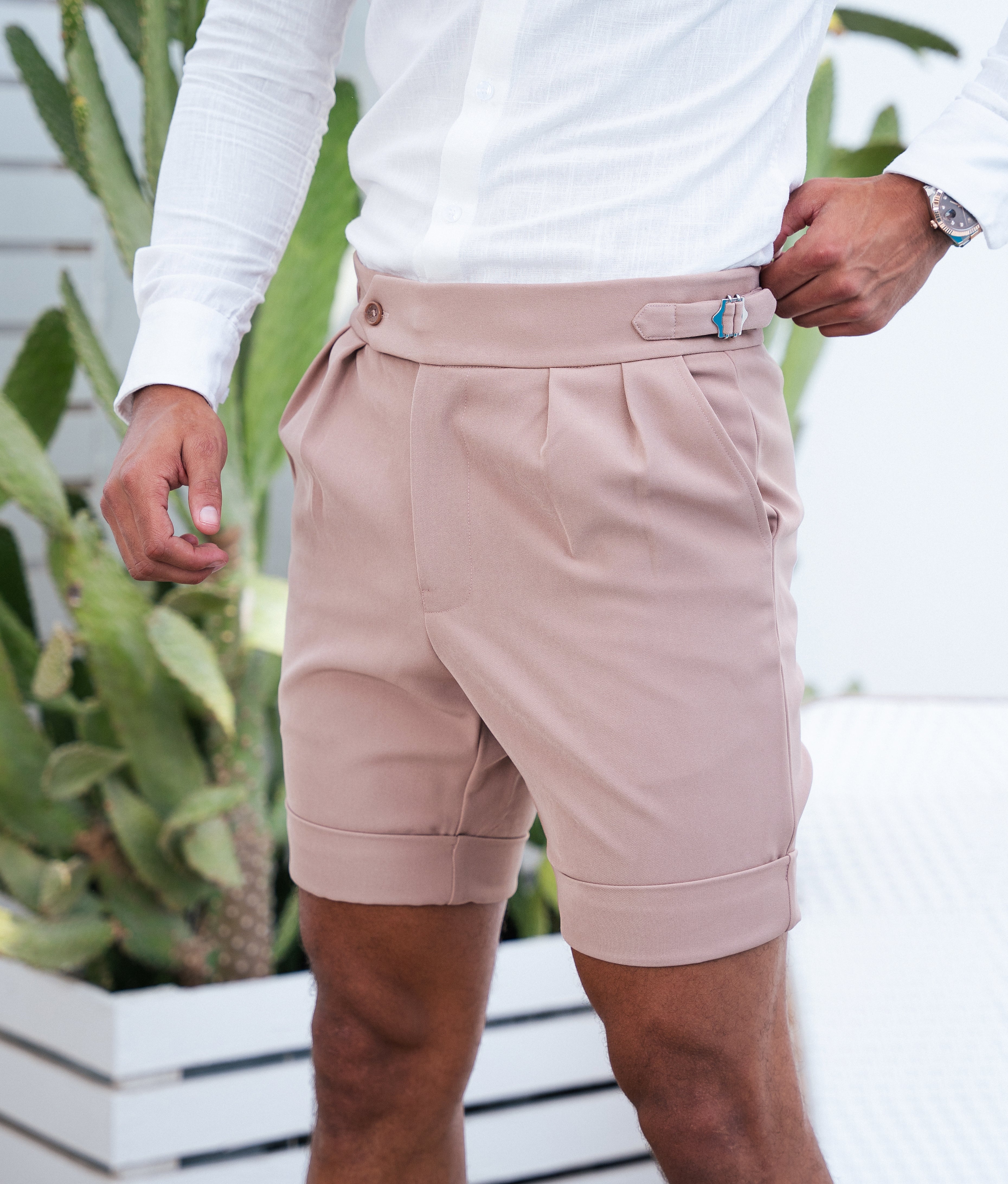 Luxury Taupe Shorts Dubai. Taupe dress shorts. Taupe shorts Dubai. Pink Formal Trouser. Gurkha Shorts. Gurkha shorts. Pink Tailored Shorts