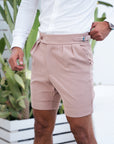 Luxury Taupe Shorts Dubai. Taupe dress shorts. Taupe shorts Dubai. Pink Formal Trouser. Gurkha Shorts. Gurkha shorts. Pink Tailored Shorts